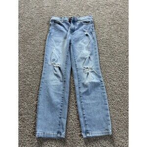 Kendall + Kylie Jeans Womens 27 High Rise Straight Leg Light Wash Distressed